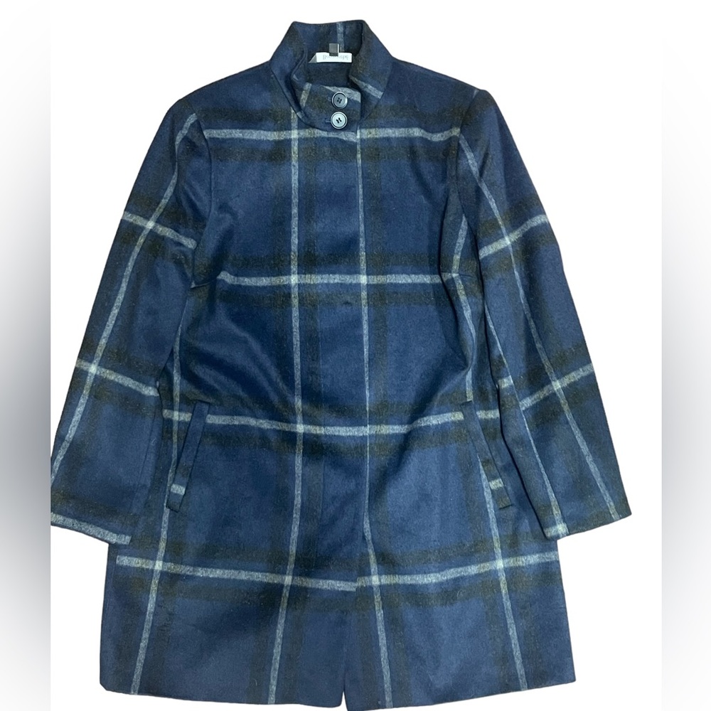 Bonmarché Blue Mid-thigh PolyAcrylic-Wool‎ Blend Plaid Coat Women’s Size 16